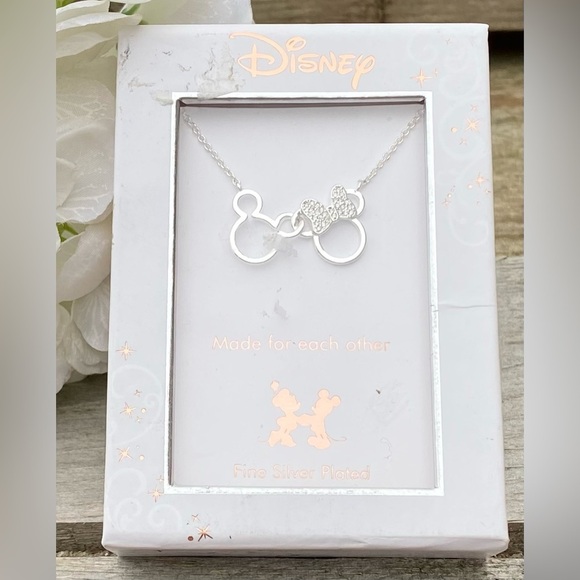 NWT NIB DISNEY MICKEY & MINNIE MOUSE CRYSTAL AND FINE SILVER PENDANT/NECKLACE - Picture 3 of 7